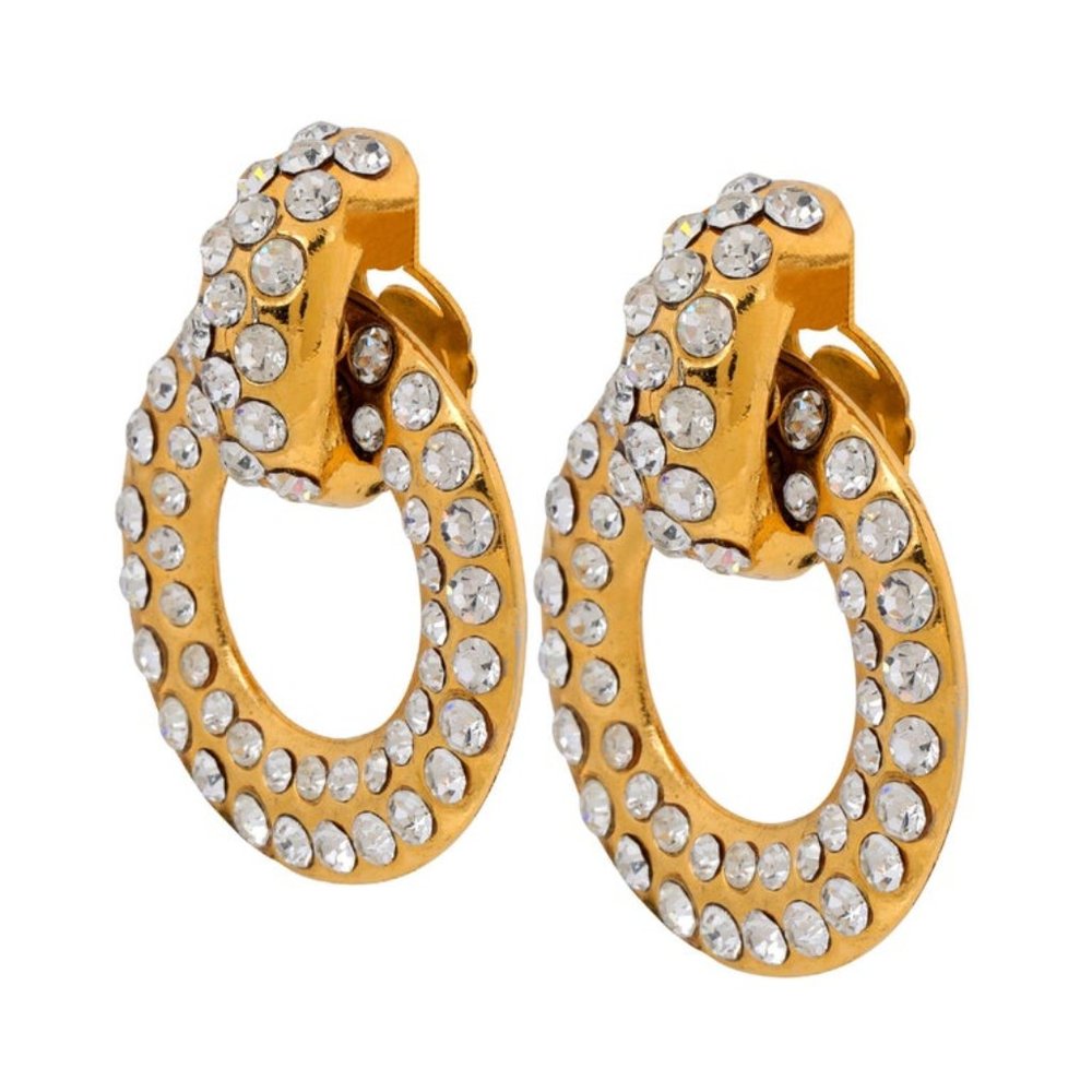Chanel Vintage Gold Crystal Huggie Hoops